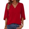 Women V Neck Loose Fit Pullover Top Three Quarter Sleeve Fashion Casual Blouse Lightweight Comfortable Fabric