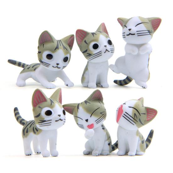 

6Pcs Kitten Models Japanese Style Cute Miniature Gardening Doll Anime Figure Collectible PVC Mini 3D Cartoon Animal Model Ornaments Garden Decoration серый