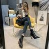 Autumn And Winter Tide Short Boots Thick High Heel Single Boots Pointed Black Elastic Martin Boots Skinny Legs Socks Boots Women