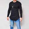Men Longline Curved Hem Long Sleeve T Shirt Slim Fit Casual Crew Neck Tees