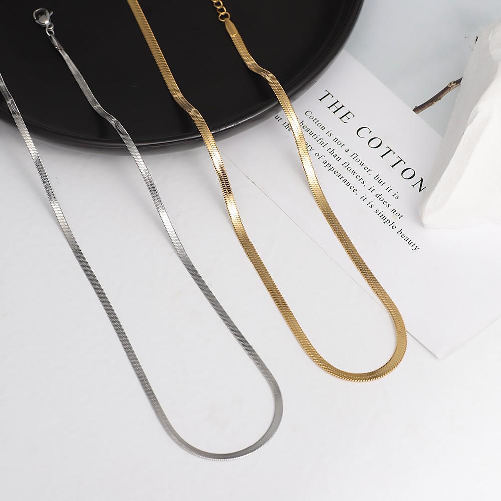 Gold Plated Flat Snake Chain Jewelry Set: Stainless Steel Necklace & Bracelet