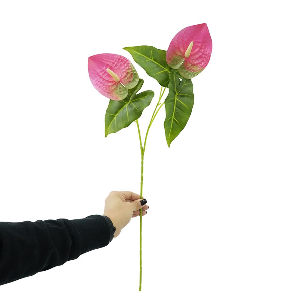 23.6inch Realistic Artificial Anthurium Lily Flowers Permanent Flower with Green Leaves for Home Decoration Wedding Bouquet