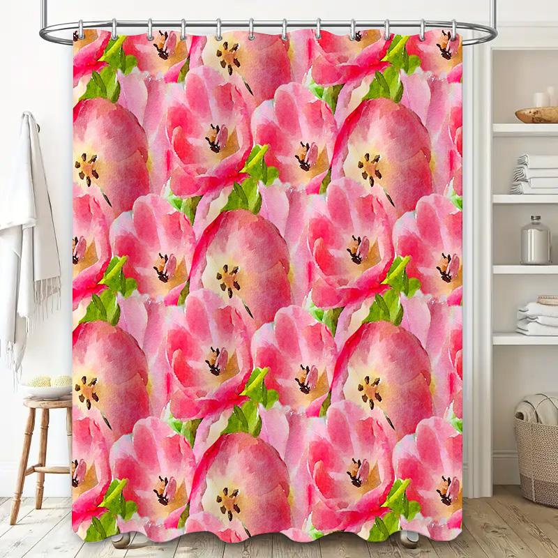 Trendy Watercolor Flower Shower Curtain Waterproof Bathroom Decor Customizable Size Pink Bloom 3D Printing Shower Curtains For H