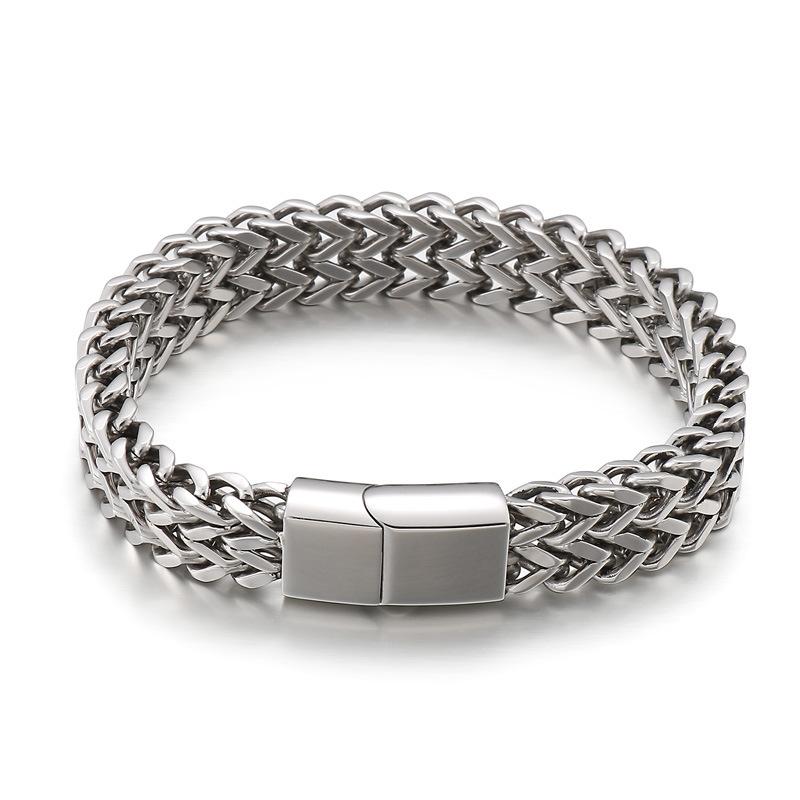 Hand Jewelry, Simple Personalized Woven Double-Row Front And Back Keel Flat Buckle Titanium Steel Men'S Bracelet