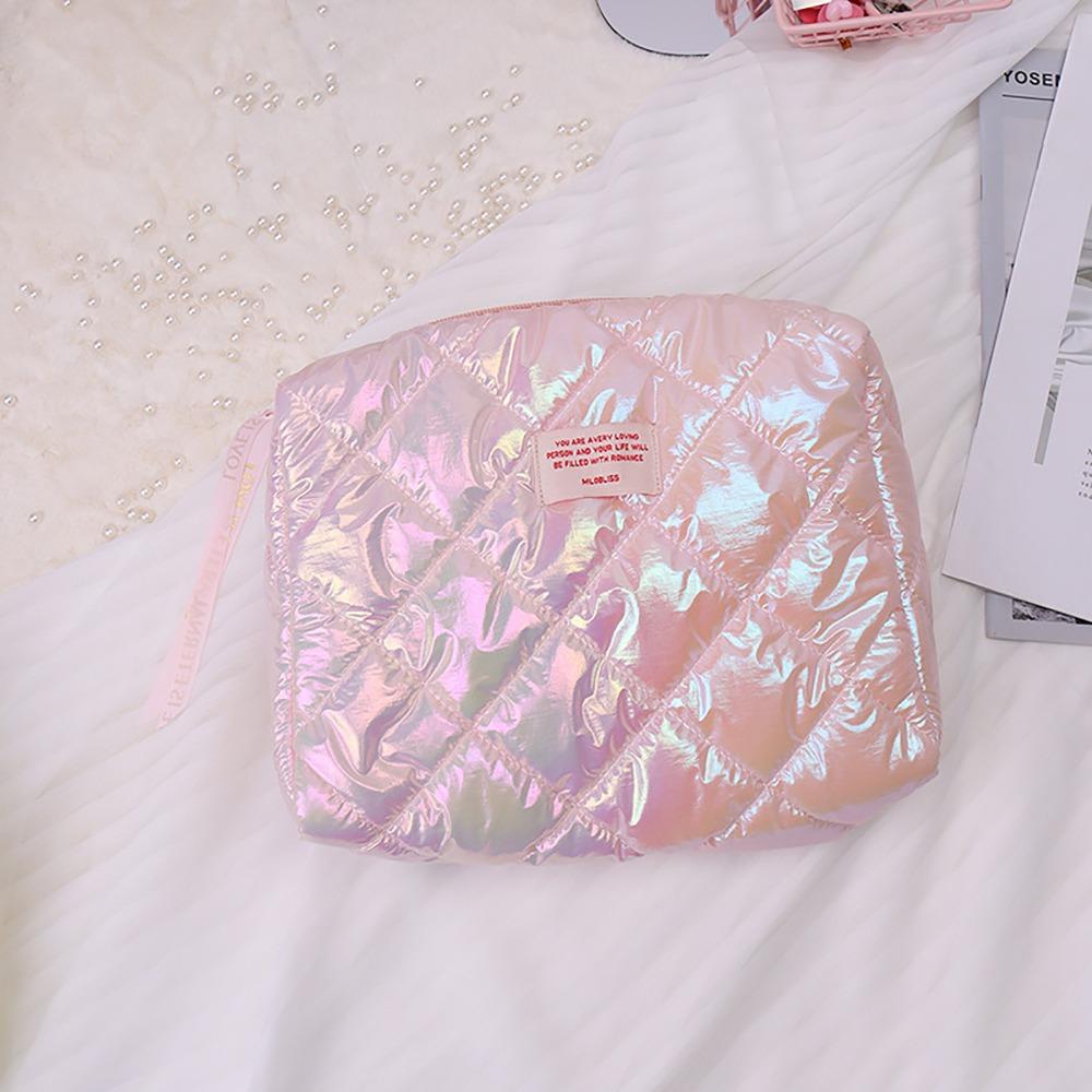 Wide Open Quilted Makeup Bag Large Capacity Zipper Handle Travel Toiletry Cosmetic Bag Ladies Makeup Storage Bags
