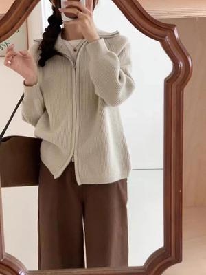 Südkorea Dongdaemun Jacke mit doppeltem Reißverschluss und Kragen und dicker Strickpullover Oberbekleidung