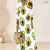 Women Plus Size V Neck Three Quarter Sleeve Palm Print Gradient Long Dress