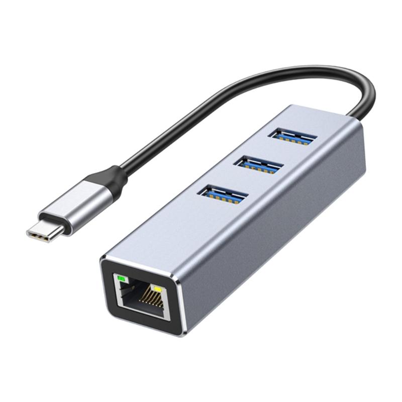 Efficient USB 3.0 Type C Hub With 3 Port And Gigabit Ethernet Adapter Suitable For Laptops And Computers Fast Internet