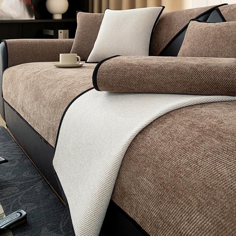 Copridivano Minimalista in Twill Monocolore e Chenille per Tutte le Stagioni, Coprischienale Antiscivolo per Salotto, Copridivano, Asciugamano per Divano
