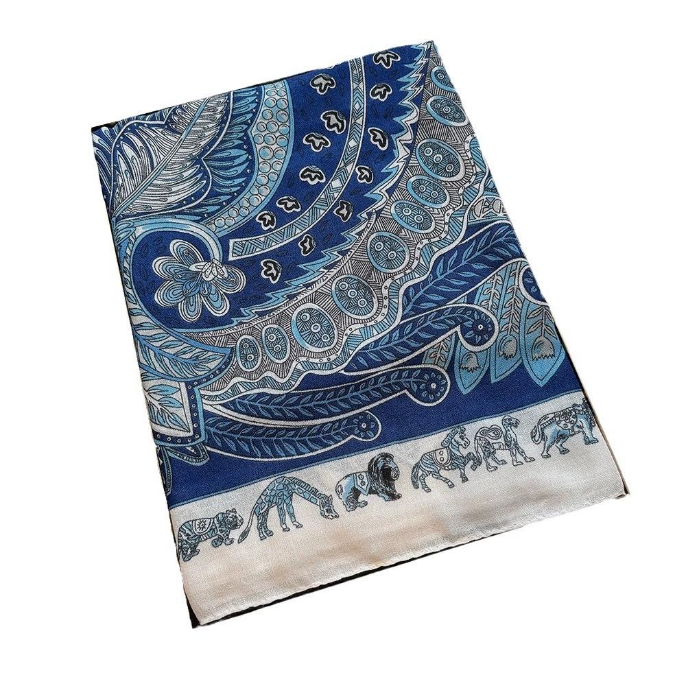 130cm Blue Square Scarf Women Large Shawls Vintage Square Bandana Luxury Kerchief Scarf Female Foulards