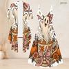 Women Plus Size Two Piece Set White Halloween Ghost Printed Short Sleeve Cardigan V Neck Strappy Flared Dress