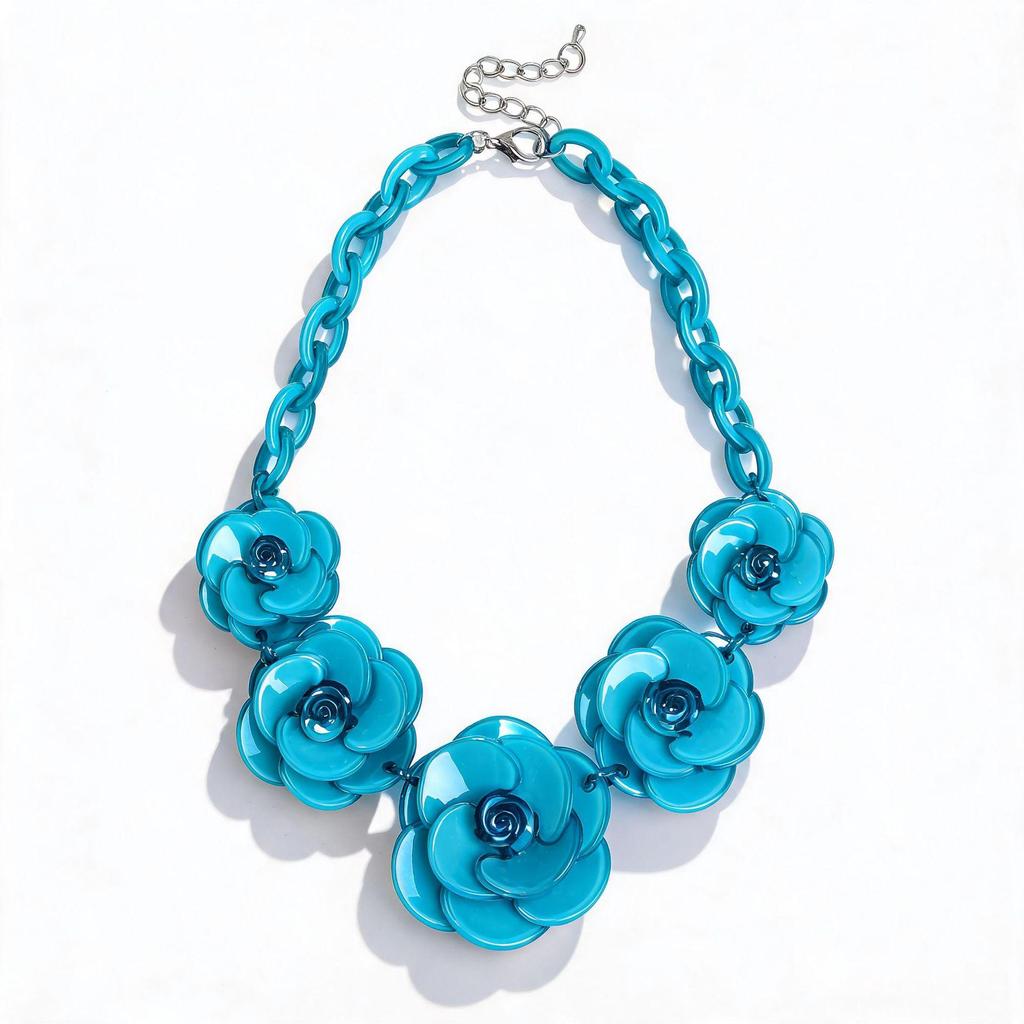 Collana Boema con Fiore in Acrilico - Catena Colorata per Maglione a Forma di Rosa