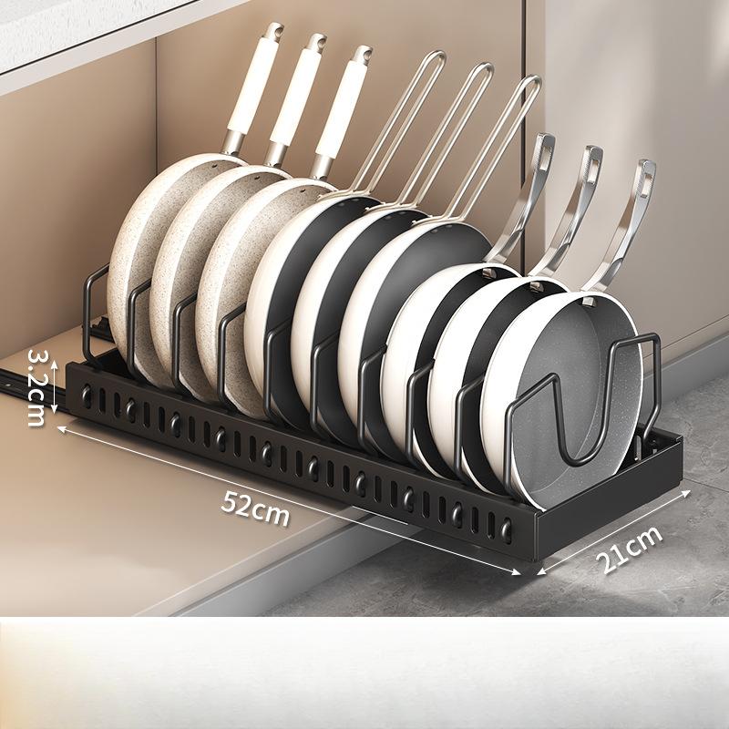 Pull Out Pot Lids Organizer Rack, 2pcs Pots and Pans Organizer for Under Cabinet, Pot Lid Holder with 8 Adjustable Compartment for Kitchen Cabinet