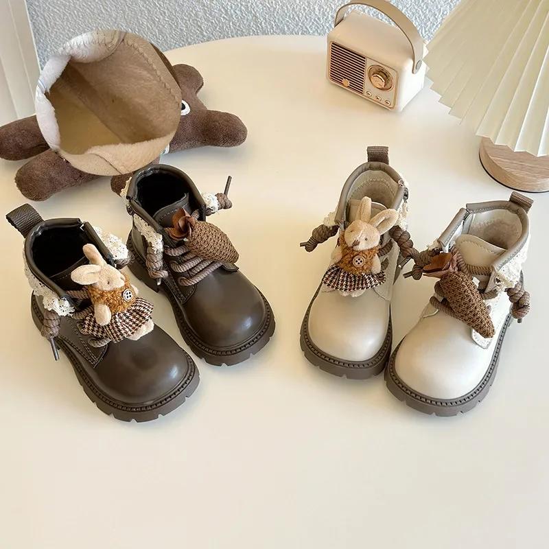 2024 Children Fashion Short Boots for Girls Winter New Korean Style Soft Bottom Anti-slippery Versatile Chic Casual Leather Shoe