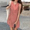 Women's Summer Casual Waist Waist Plaid Vest Sleeveless Dress