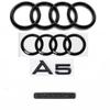 7pcs For A5 2010-2019 273mm 192mm Quarrto 2.0T Sline Emblem 4Ring Logo ABS Black Front Grill Rear Trunk Emblem Sticker