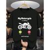 European Sizes  Men'S Casual Crew Neck T-Shirt with "My Motorcycle Is Calling" Print, Black, Summer Sporty Style, Slight Stretch Fabric