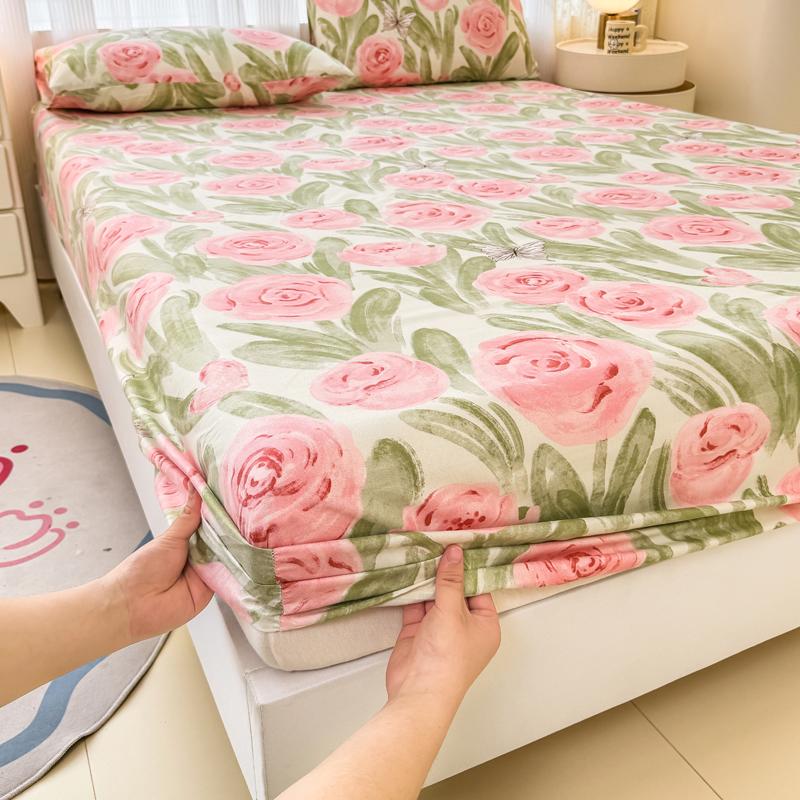1pc Flower Printed Bed Sheet with Elastic Single/Queen/King Mattress Protector Plant Style Fitted Bed Sheets sabanas 150x190