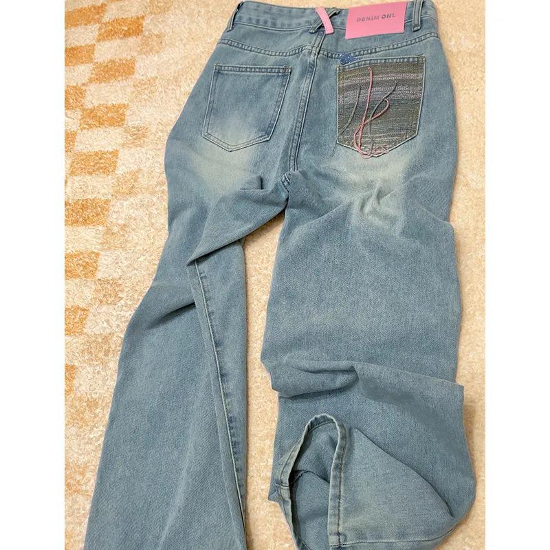 

Женские летние джинсы 2025 года, зауженные, с высокой талией, свободные, с широкими штанинами L синий