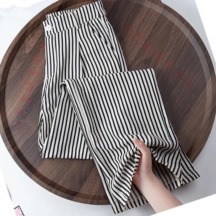 Women s Striped High-Waist Wide-Leg Summer Pants - Apricot Color L