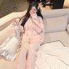 Cozy Plush Lounge Set With Pearl Buttons For Winter Comfort Homewear For Young Women