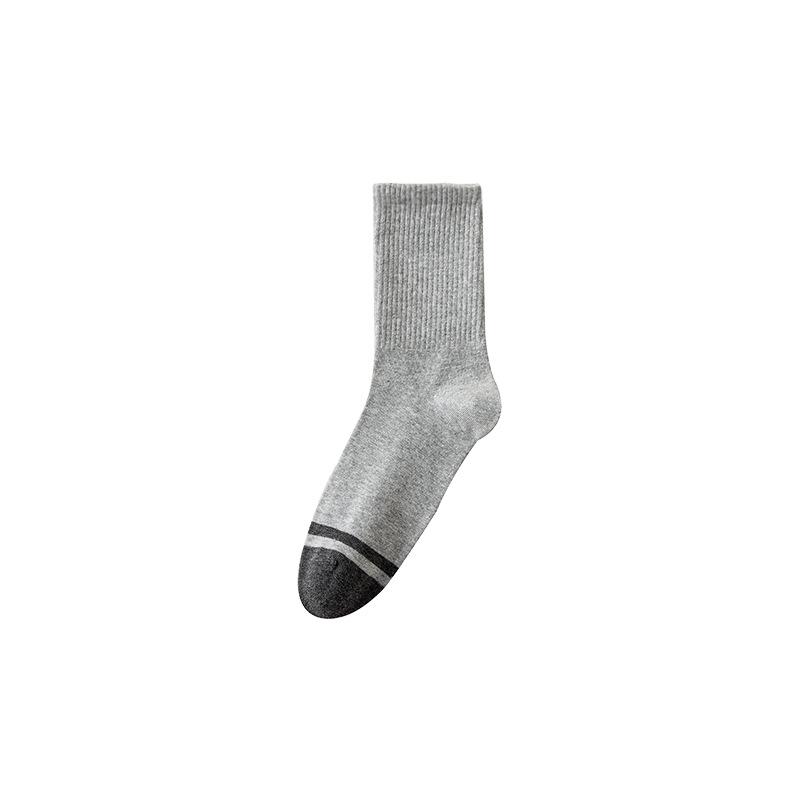 Zhuji Men's Mid-Tube Pure Cotton Socks - Double Needle, Sweat-Absorbent, Breathable, Black, All-Season Business Wear.