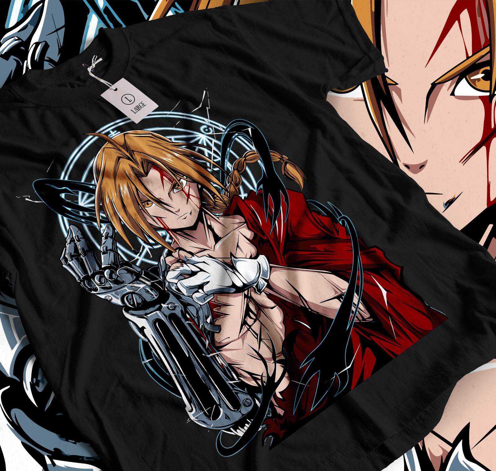Edward Elric T-Shirt Mens Womens Tees Top Fullmetal Alchemist Brotherhood anime black T-Shirt Mens Womens Tees Top 018 S
