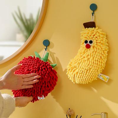 Cute Fruit Hand Towel Fuzzy Strawberry Banana Towel Absorbent Chenille Soft Puff Towel with Hanging Loop