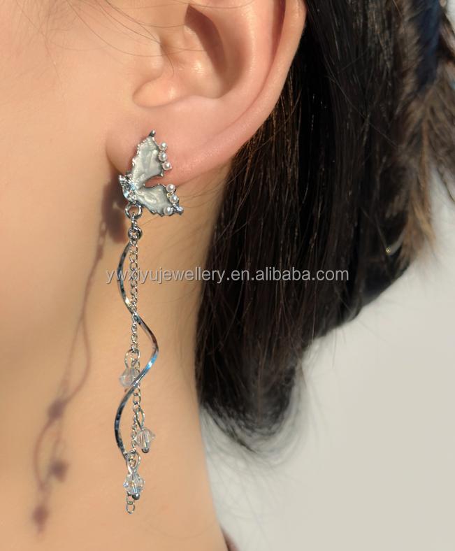 Light Blue Trendy Geometric Stud Earrings for Women Elegant High-End Luxury Style Alloy Silver Plated Party
