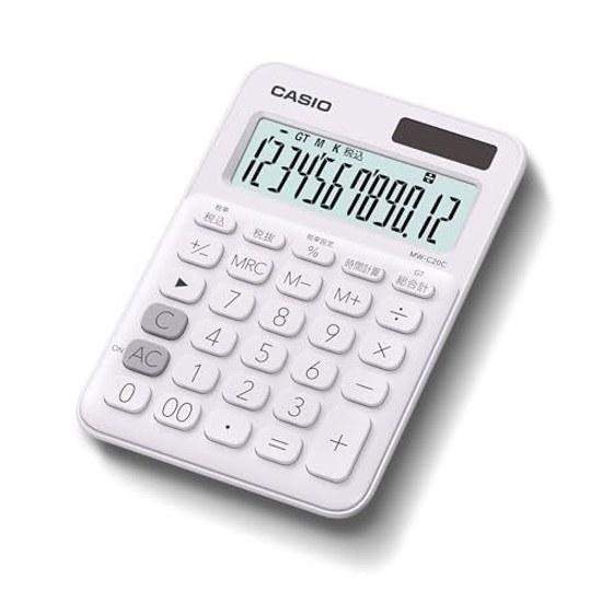 Casio Colorful Calculator White 12-Digit Mini Just Type MW-C20C-WE-N