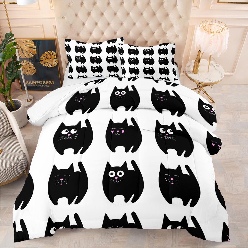 Pet Cat Plush Blanket 3d Digital Print Thickened Feather Silk Cotton Quilt Cover Three-piece Set