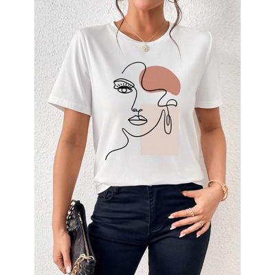 Damen T-Shirts Mode Einfach Damen Gesichtsdruck T-Shirts Lässig Kurzarm Oberteile Locker Bequem Streetwear