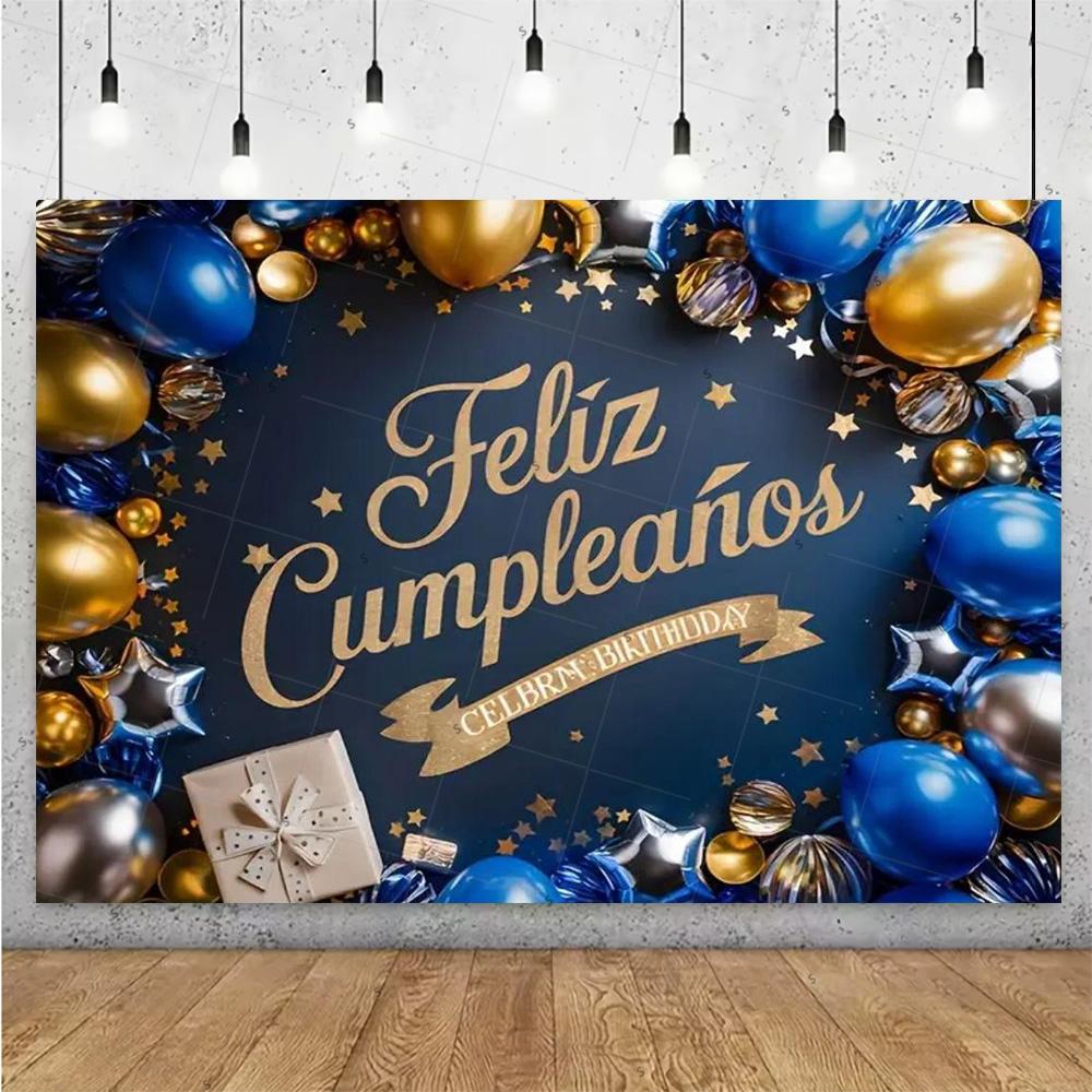 Happy Theme Background In Spanish, Party Decoration with Colored Globes, Background Banner, Gift for Children, Photo Session