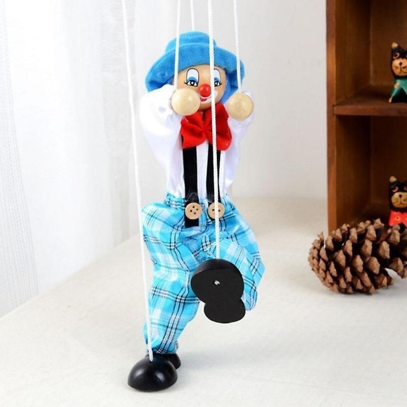 Pull String Puppet Clown Wooden Marionette Joint Activity Doll Vintage Child Toy