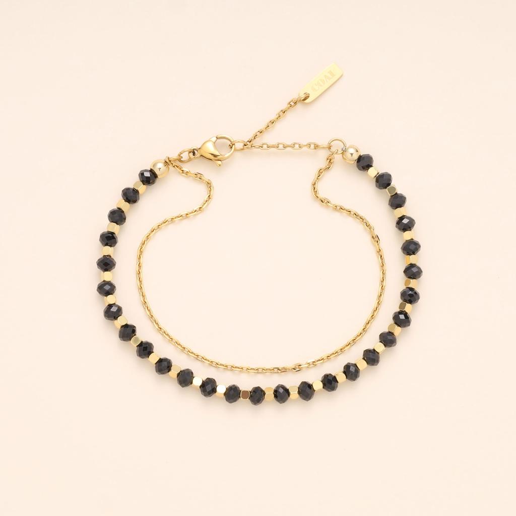 Koai Cut Black October Power Stone Bracelet for Women Tourmaline, Birthstone, Double-Layer