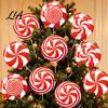 Outdoor Holiday Lawn Decorations 12Pcs Christmas Candy Yard Stakes, Hollow Board Garden Decor with Metal Spikes, Tree Ground Inserts Red White