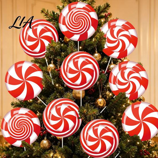 Outdoor Holiday Lawn Decorations 12Pcs Christmas Candy Yard Stakes, Hollow Board Garden Decor with Metal Spikes, Tree Ground Inserts Red White