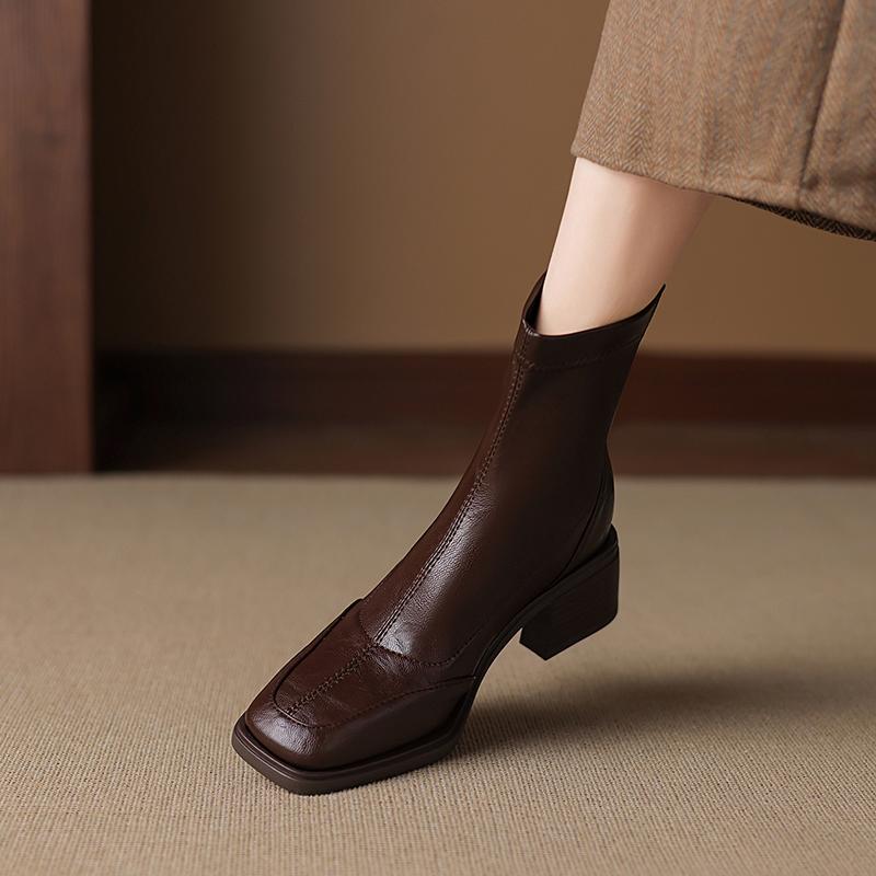 Krazing Pot Microfiber Winter Square Toe Modern Size 33 Boots Size 43 Zipper Fashion Ankle Boots