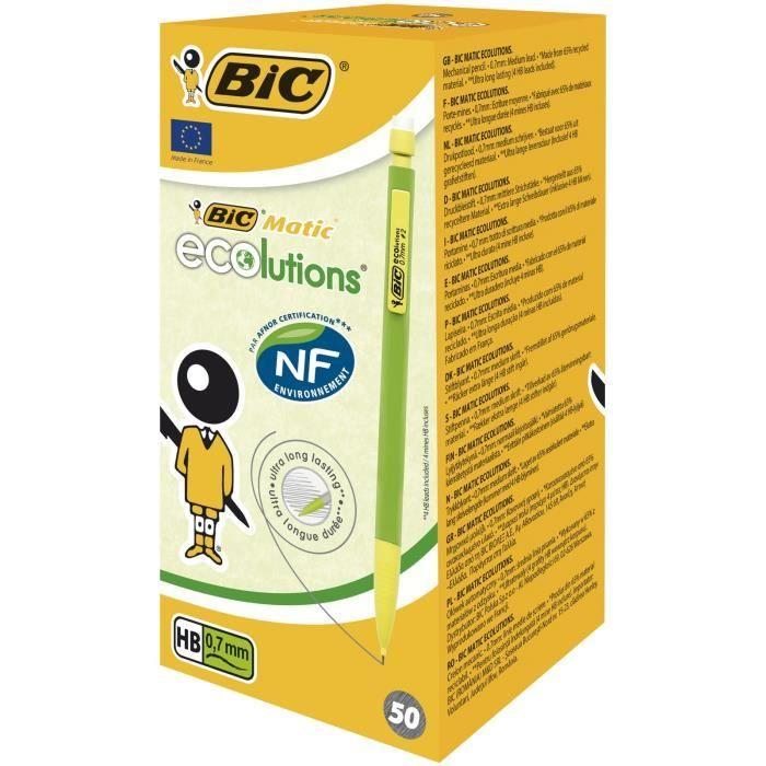 Bic matic ecolutions porte-mines 0,7 mm hb - couleurs assorties, boîte de 50