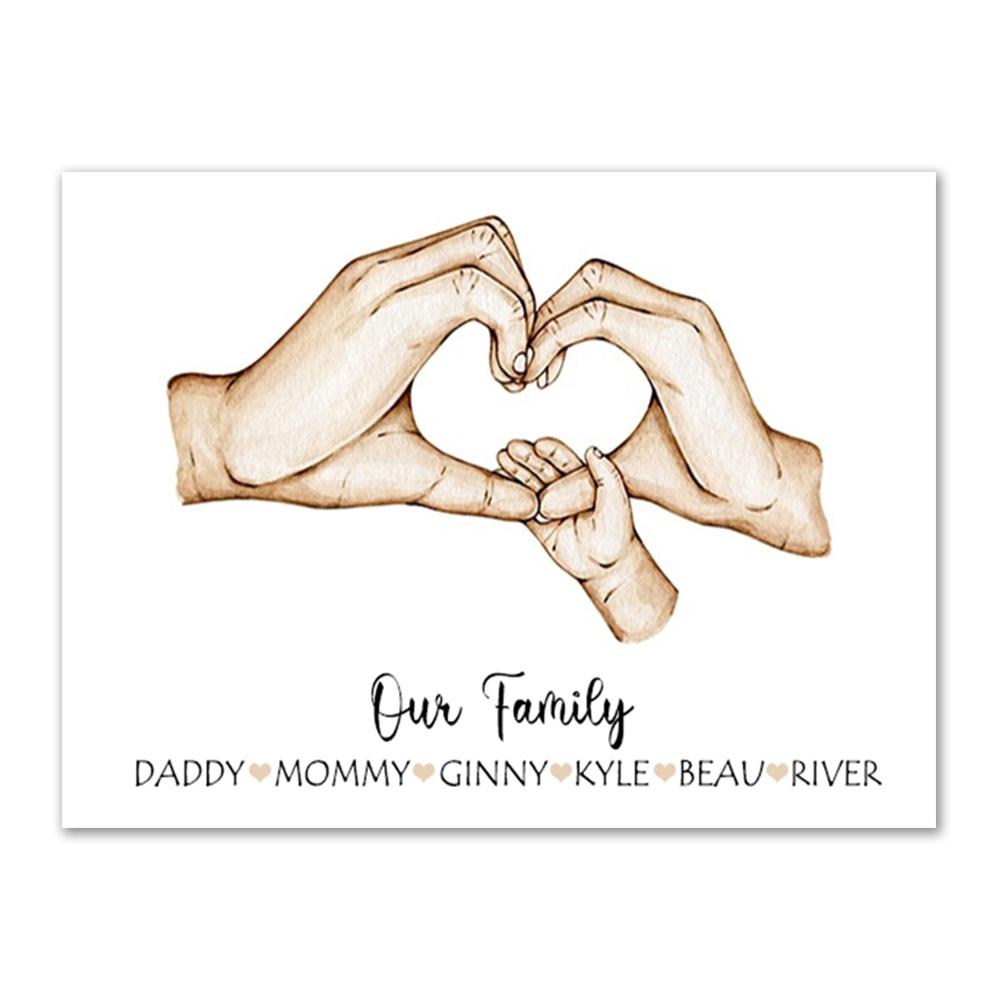 Personalized Family Canvas Painting Customize Parent Child Palm Wall Art Prints Memorial Day Family Gift Wall Decor Painting