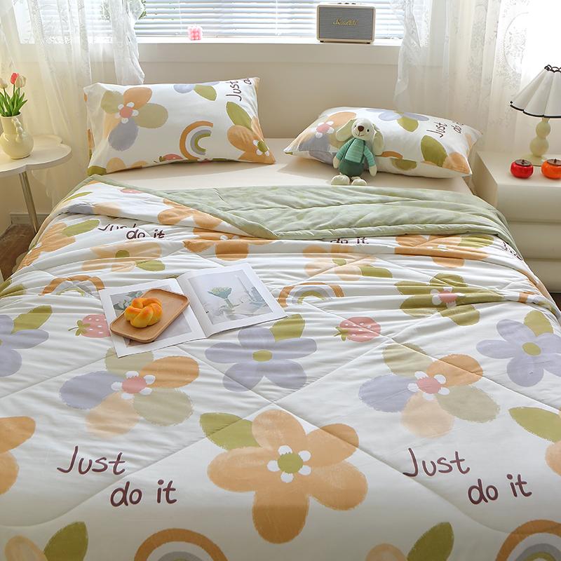 Floral Rainbow Pattern Quilt 100% Cotton Skin-friendly Comfortable Flowers Print Air Conditioning Quilt for Kids Teens Adults