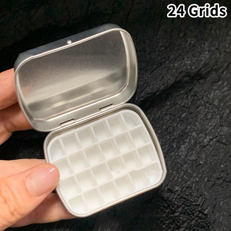 12/24Grids Empty Watercolor Paint Dispenser Iron Box Portable Nail Color Palette Nail Polish Glue Tin Storage Box