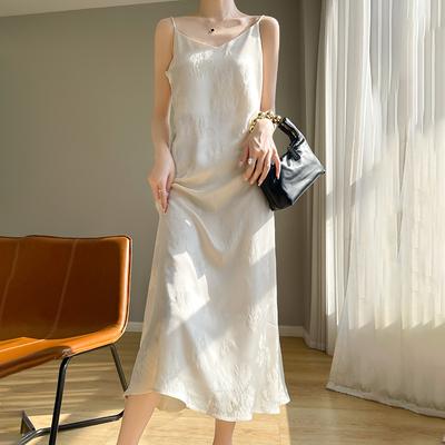 New Chinese Sexy Jacquard Suspender Dress for Women's Silky Satin Long Skirt for Summer New Chinese Style Thin