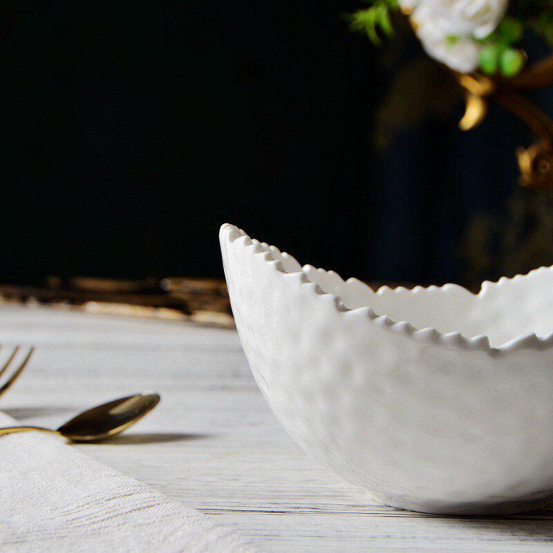 Durian White Creative Ceramic Fruit and Salad Bowl with Underglaze Color
