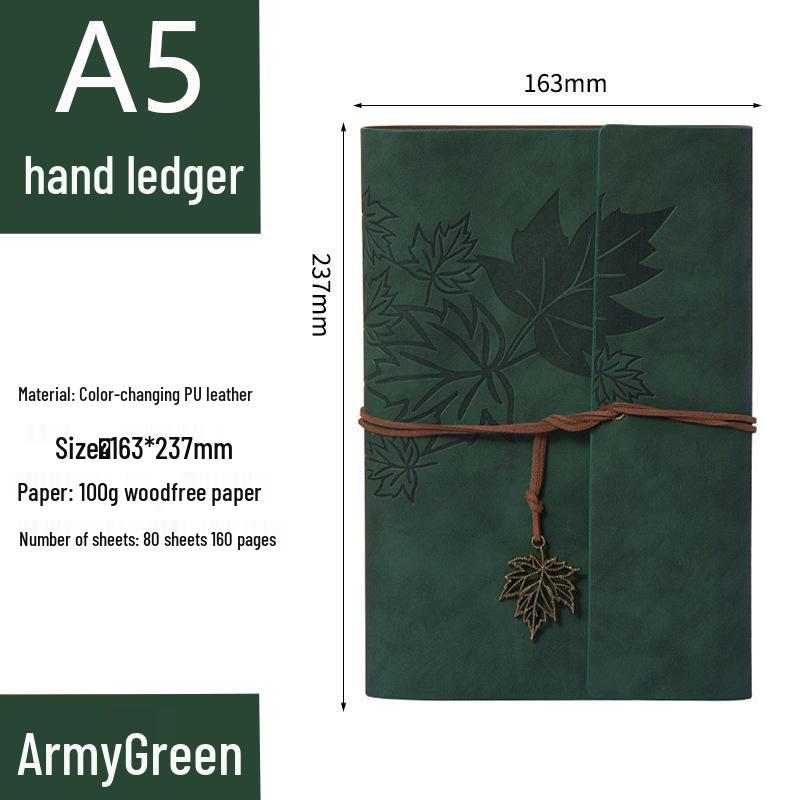 Retro Ribbon Tie Tri-fold Loose-leaf Notebook - Student Travel Notepad & Stamp Book