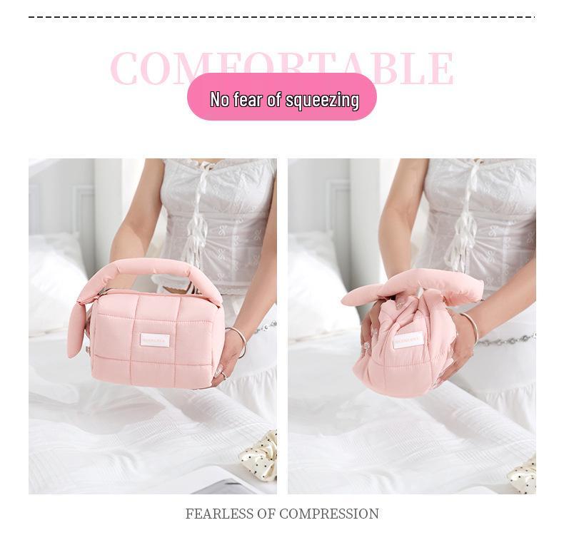 Candy Color Puff Handbag: Women's Large Capacity Makeup Storage Bag