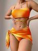 2024 Tie-Dye Women's Three-Piece Bikini Set with Mesh Skirt