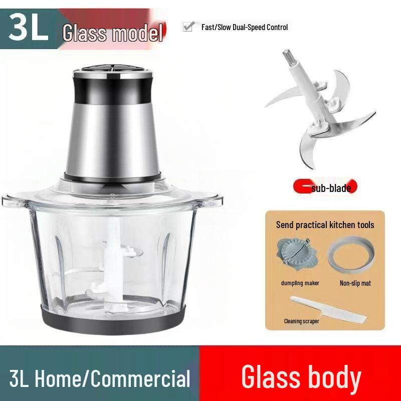 Stainless Steel Electric Meat Grinder & Multi-function Food Processor with Dough Kneading, Garlic Paste, and Vegetable Shredder