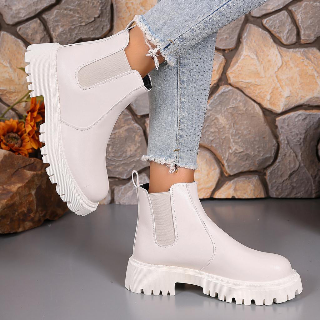 Fashion New Autumn Winter Chelsea Boots Women Platform Brown Black Beige White Ankle Boots For Women Short Chunky Punk Gothic botas Shoe