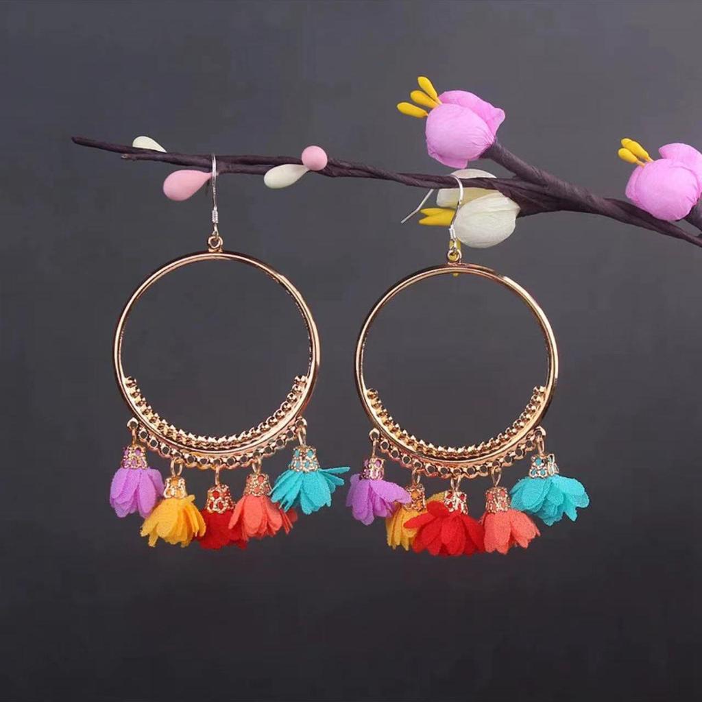 Bohemian Turquoise Owl Dream Catcher Tassel Earrings for Women
